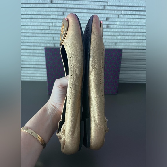 Tory Burch Gold Reva Ballerina Flat Size 7 - Picture 2 of 7